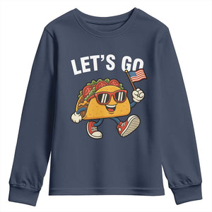 Lets Go Taco Patriotic Youth Sweatshirt Funny 4th of July Food Humor TS02 Navy Print Your Wear