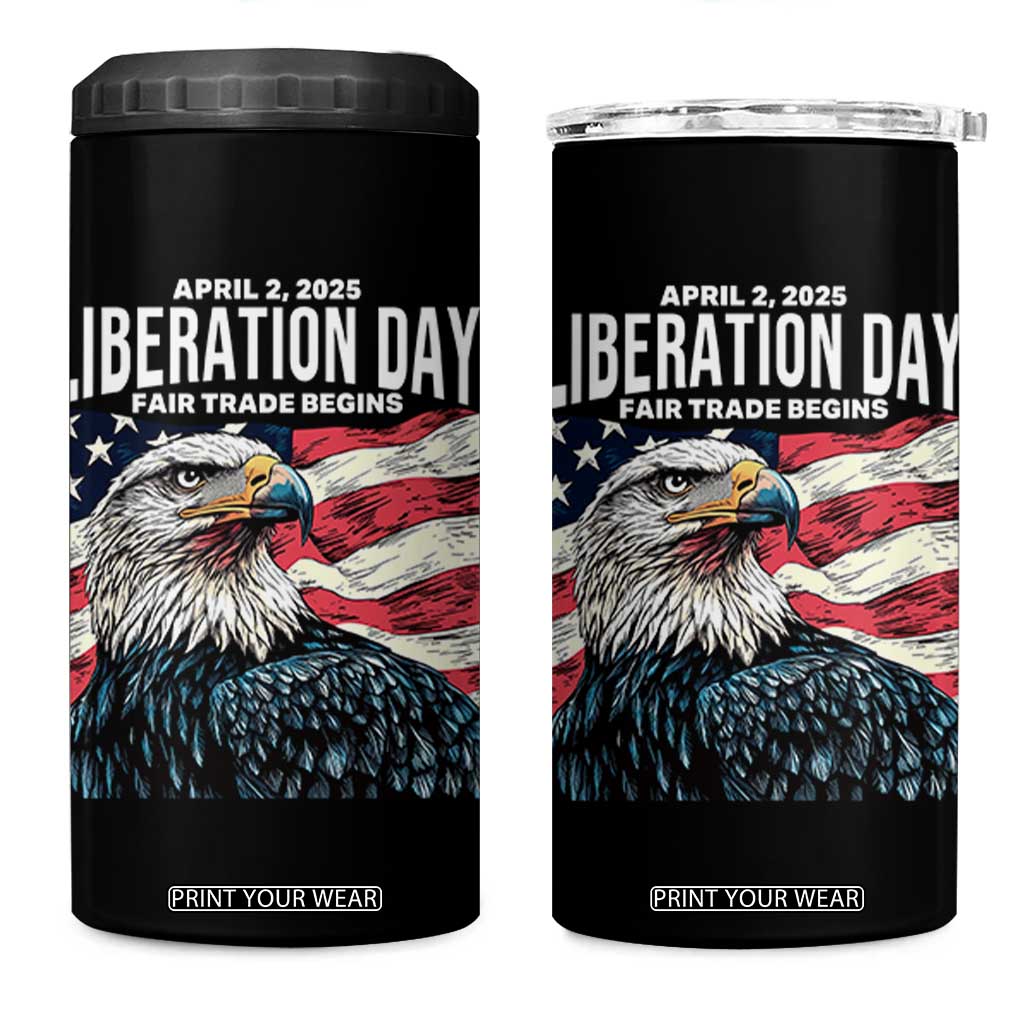 Liberation Day April 2 2025 4 in 1 Can Cooler Tumbler Fair Trade Patriotic American Eagle USA Flag TS02 One Size: 16 oz Black Print Your Wear
