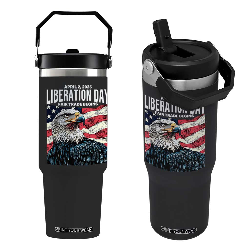 Liberation Day April 2 2025 Flip Straw Tumbler Fair Trade Patriotic American Eagle USA Flag TS02 One Size: 30 oz Black Print Your Wear