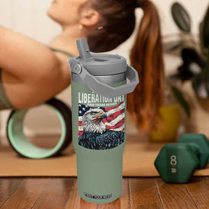 Liberation Day April 2 2025 Flip Straw Tumbler Fair Trade Patriotic American Eagle USA Flag TS02 One Size: 30 oz Moss Green Print Your Wear