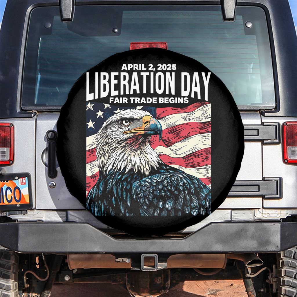Liberation Day April 2 2025 Spare Tire Cover Fair Trade Patriotic American Eagle USA Flag TS02 No hole Black Print Your Wear
