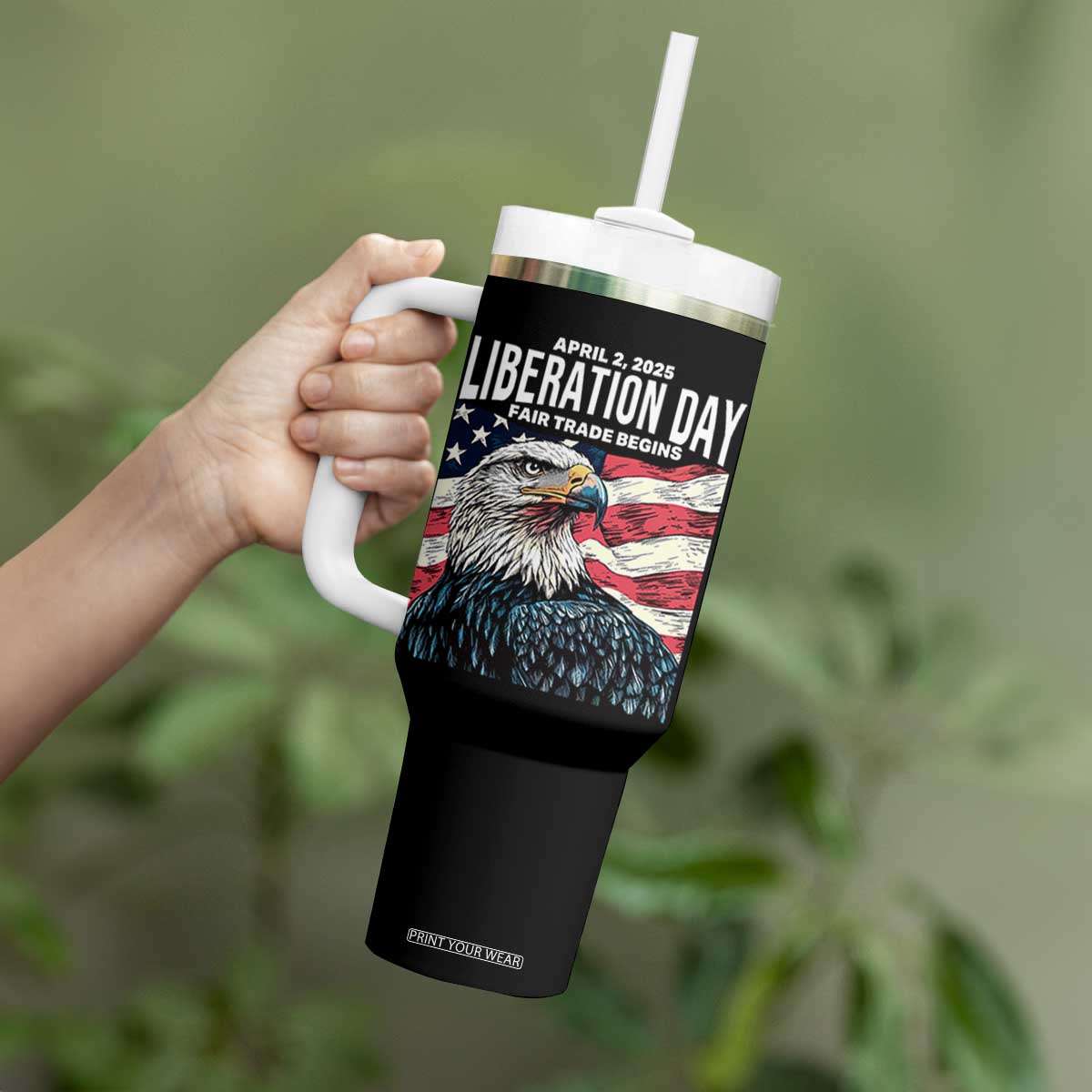 Liberation Day April 2 2025 Tumbler With Handle Fair Trade Patriotic American Eagle USA Flag TS02 Print Your Wear