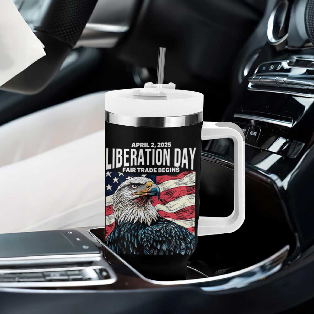 Liberation Day April 2 2025 Tumbler With Handle Fair Trade Patriotic American Eagle USA Flag TS02 Print Your Wear