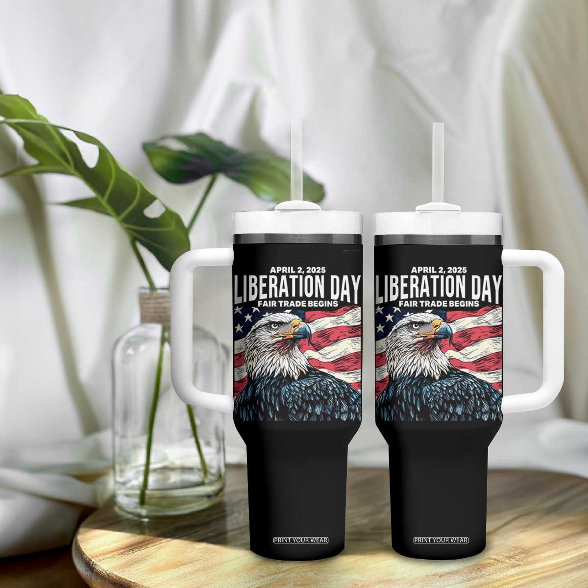 Liberation Day April 2 2025 Tumbler With Handle Fair Trade Patriotic American Eagle USA Flag TS02 Print Your Wear
