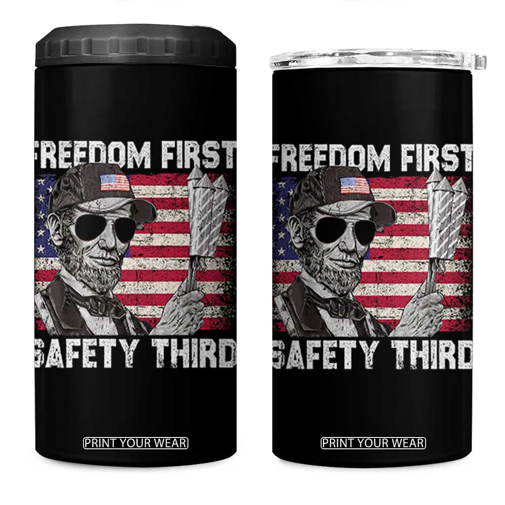 Lincoln 4th Of July 4 in 1 Can Cooler Tumbler Abe Freedom First Safety Third American Flag TS10 One Size: 16 oz Black Print Your Wear