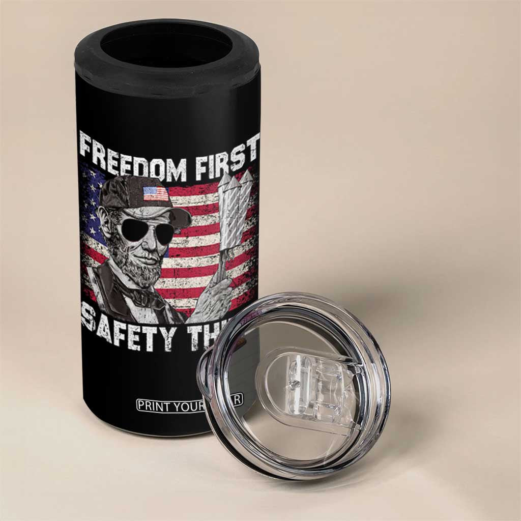 Lincoln 4th Of July 4 in 1 Can Cooler Tumbler Abe Freedom First Safety Third American Flag TS10 Print Your Wear