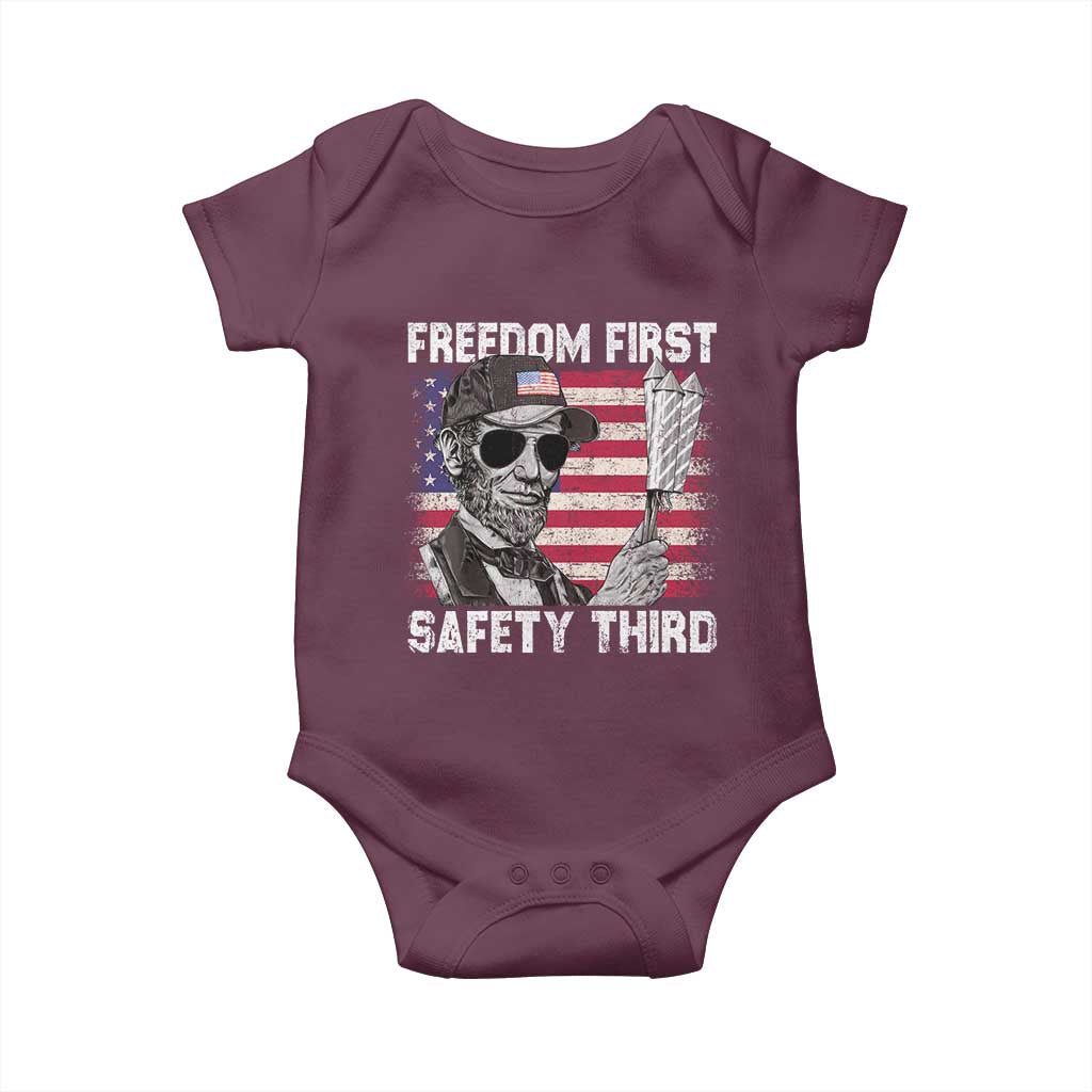 Lincoln 4th Of July Baby Onesie Abe Freedom First Safety Third American Flag TS10 Maroon Print Your Wear