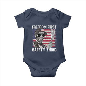 Lincoln 4th Of July Baby Onesie Abe Freedom First Safety Third American Flag TS10 Navy Print Your Wear