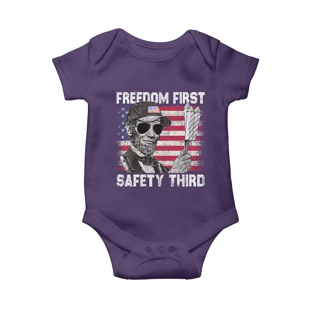 Lincoln 4th Of July Baby Onesie Abe Freedom First Safety Third American Flag TS10 Purple Print Your Wear