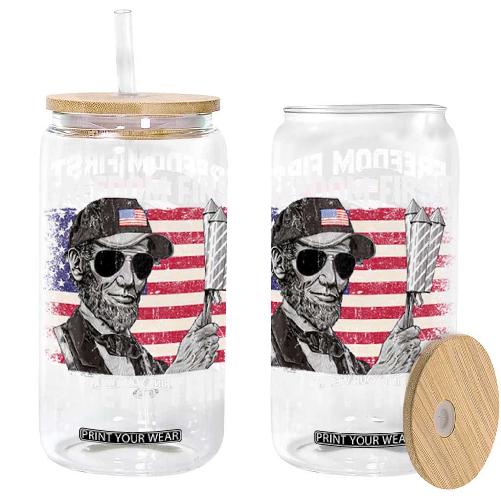 Lincoln 4th Of July Glass Can Abe Freedom First Safety Third American Flag TS10 Black Print Your Wear