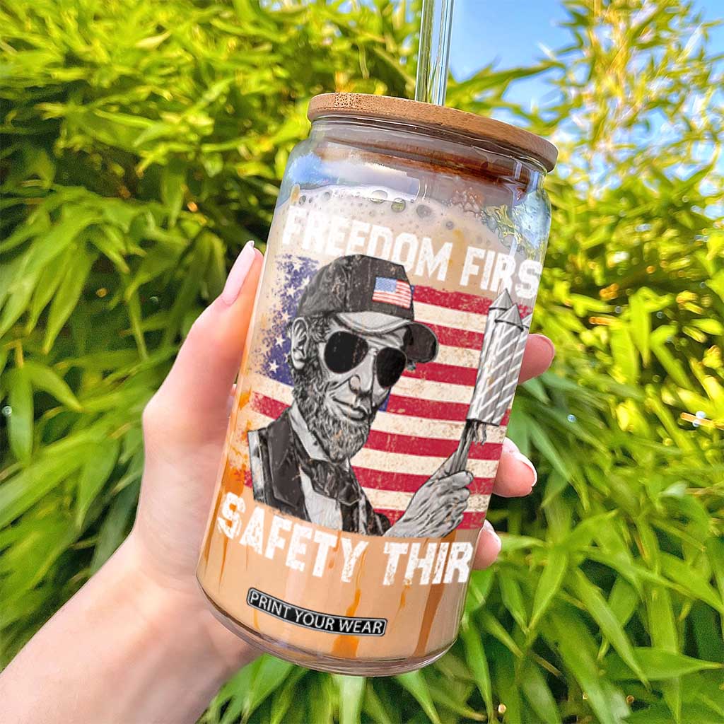 Lincoln 4th Of July Glass Can Abe Freedom First Safety Third American Flag TS10 Print Your Wear