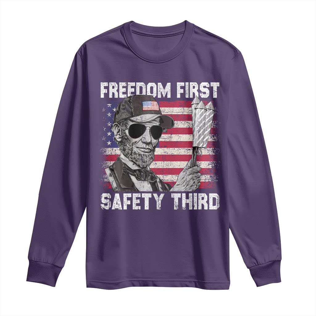 Lincoln 4th Of July Long Sleeve Shirt Abe Freedom First Safety Third American Flag TS10 Purple Print Your Wear