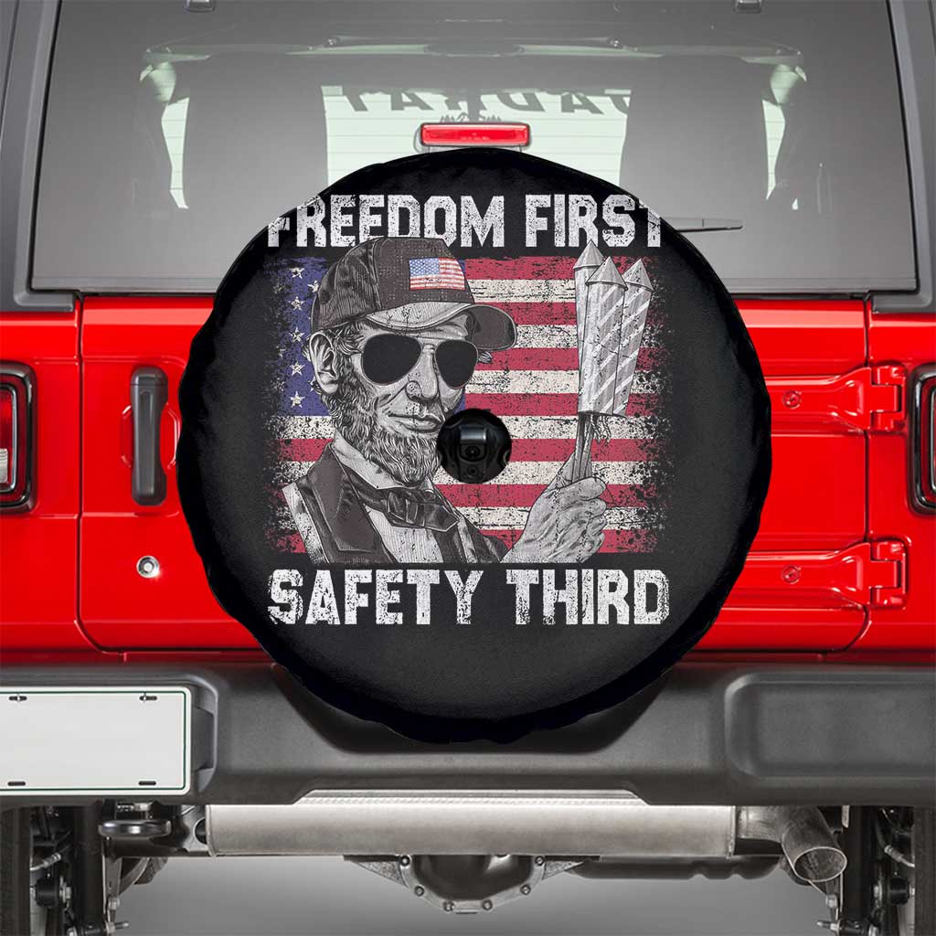 Lincoln 4th Of July Spare Tire Cover Abe Freedom First Safety Third American Flag TS10 Black Print Your Wear