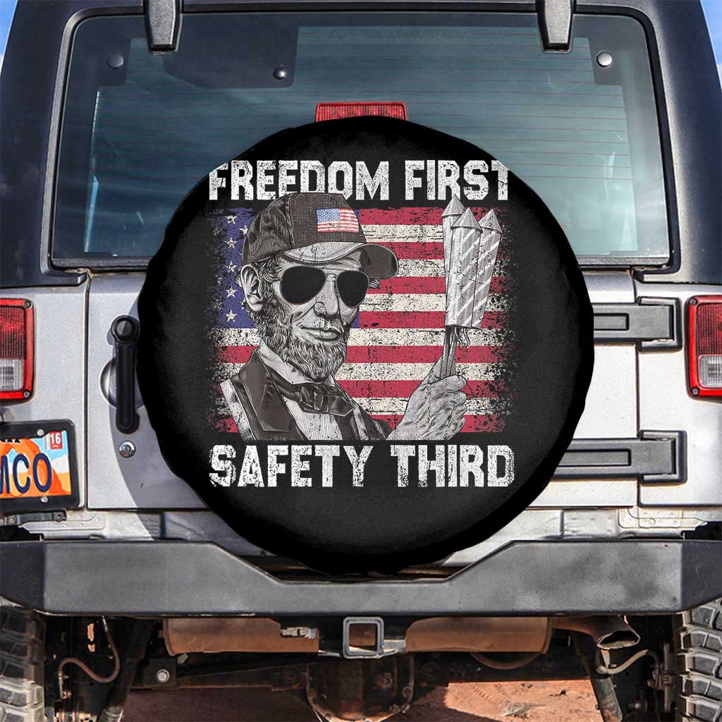 Lincoln 4th Of July Spare Tire Cover Abe Freedom First Safety Third American Flag TS10 No hole Black Print Your Wear