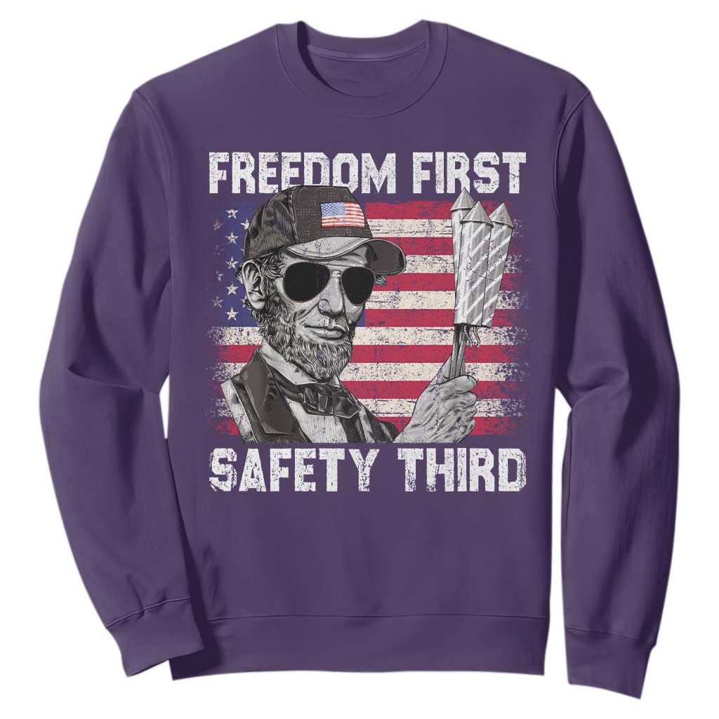 Lincoln 4th Of July Sweatshirt Abe Freedom First Safety Third American Flag TS10 Purple Print Your Wear
