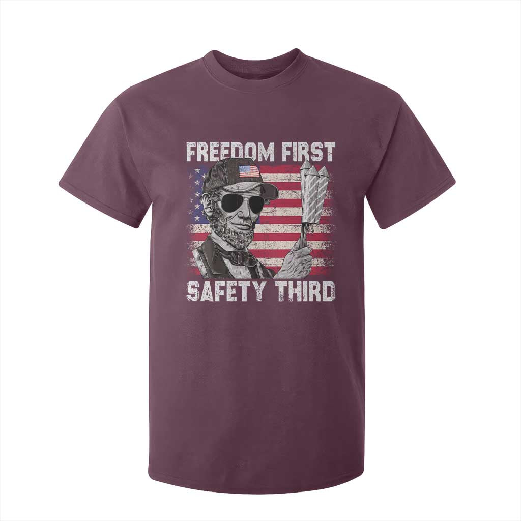 Lincoln 4th Of July T Shirt For Kid Abe Freedom First Safety Third American Flag TS10 Maroon Print Your Wear