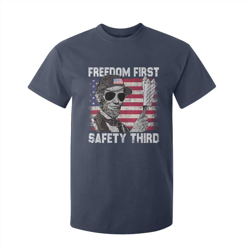 Lincoln 4th Of July T Shirt For Kid Abe Freedom First Safety Third American Flag TS10 Navy Print Your Wear