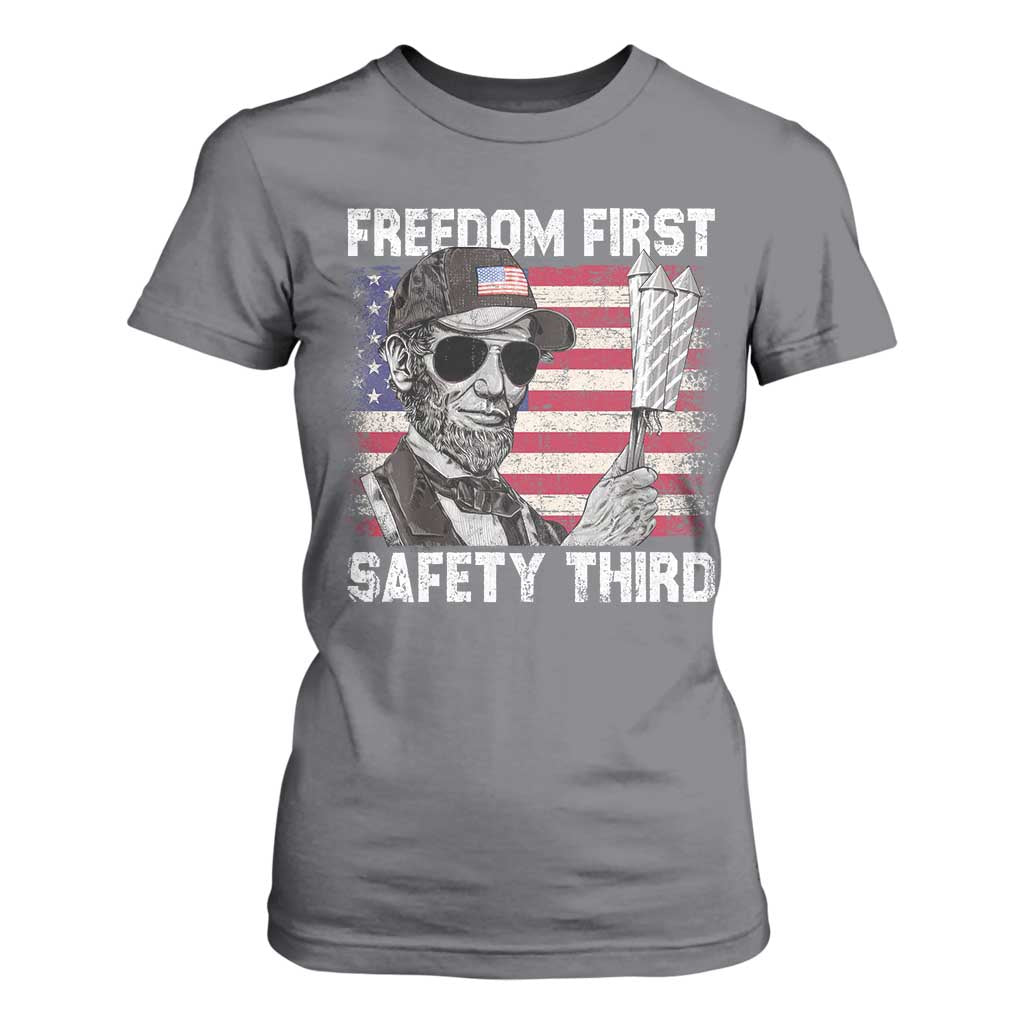 Lincoln 4th Of July T Shirt For Women Abe Freedom First Safety Third American Flag TS10 Charcoal Print Your Wear
