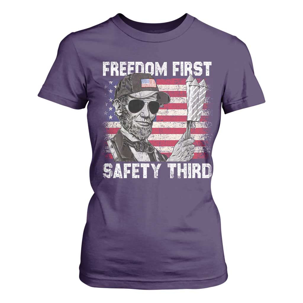 Lincoln 4th Of July T Shirt For Women Abe Freedom First Safety Third American Flag TS10 Purple Print Your Wear