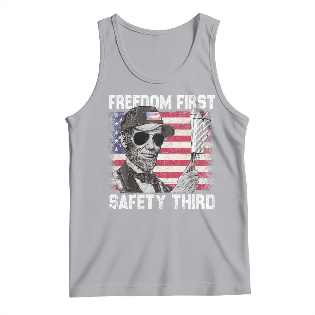 Lincoln 4th Of July Tank Top Abe Freedom First Safety Third American Flag TS10 Athletic Heather Print Your Wear