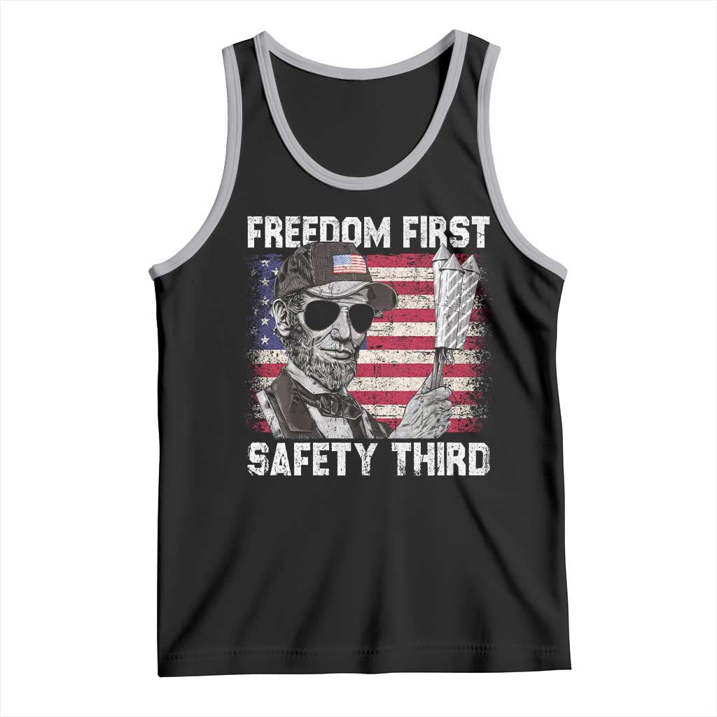 Lincoln 4th Of July Tank Top Abe Freedom First Safety Third American Flag TS10 Black Athletic Heather Print Your Wear