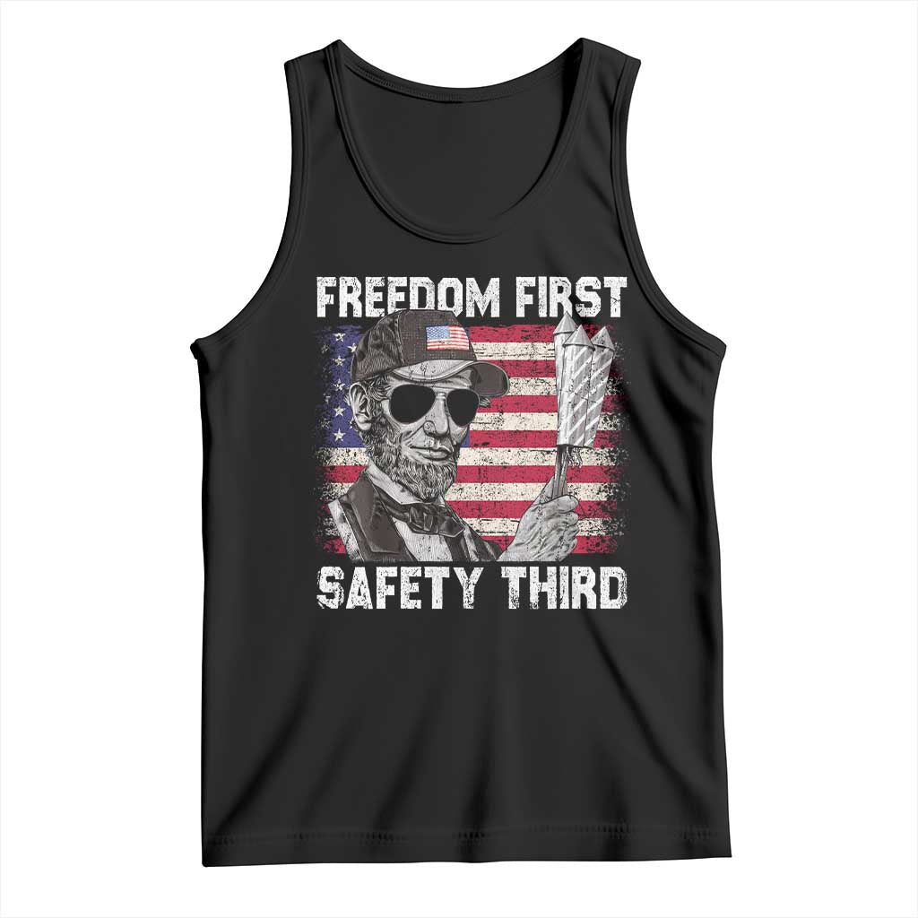 Lincoln 4th Of July Tank Top Abe Freedom First Safety Third American Flag TS10 Black Print Your Wear