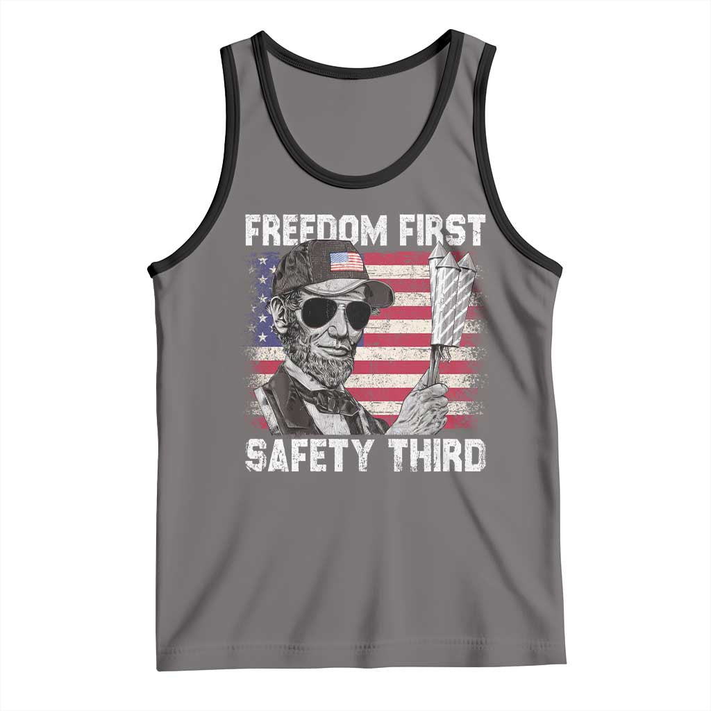 Lincoln 4th Of July Tank Top Abe Freedom First Safety Third American Flag TS10 Deep Heather Black Print Your Wear