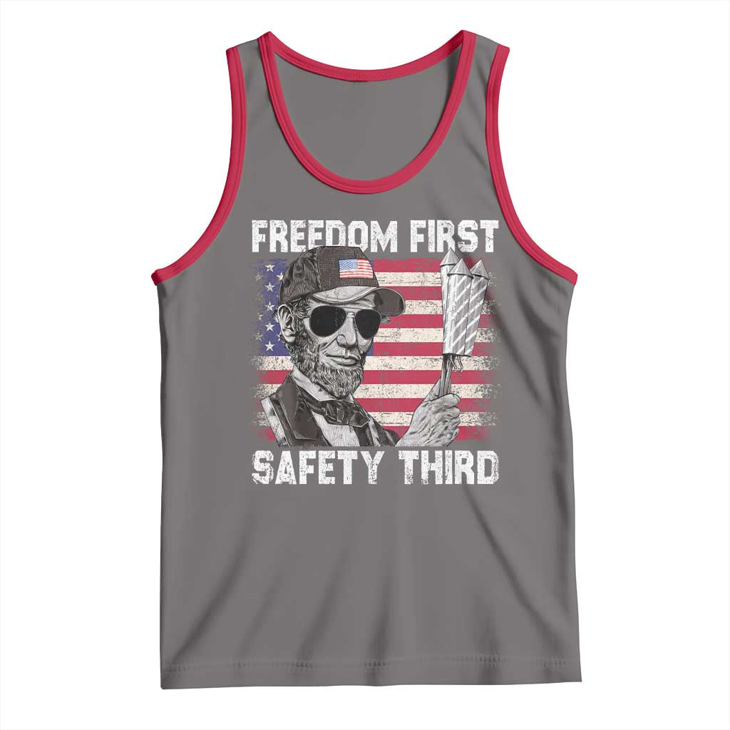 Lincoln 4th Of July Tank Top Abe Freedom First Safety Third American Flag TS10 Deep Heather Red Print Your Wear