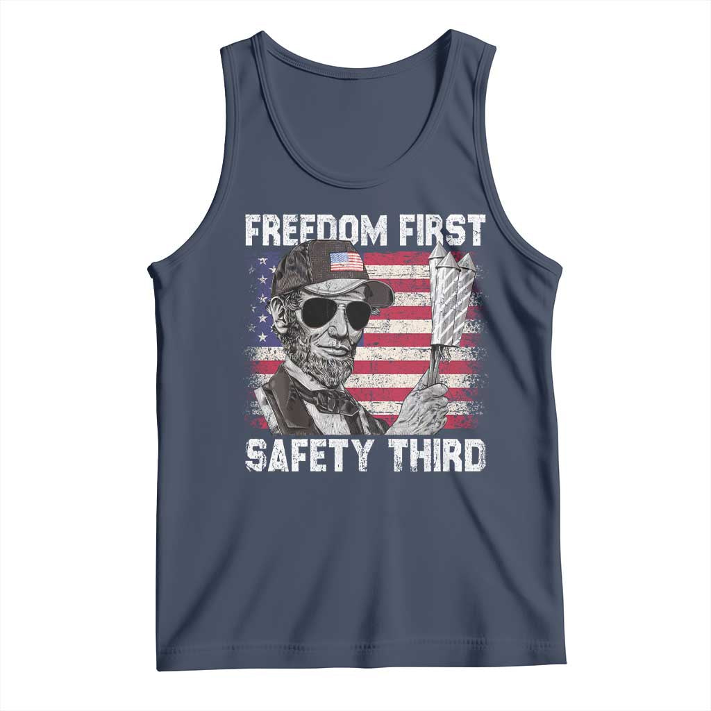 Lincoln 4th Of July Tank Top Abe Freedom First Safety Third American Flag TS10 Navy Print Your Wear