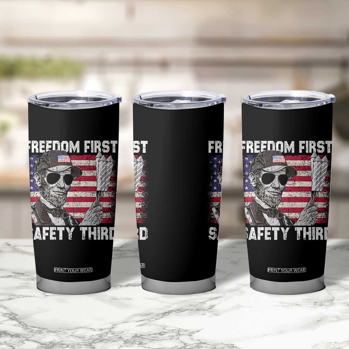 Lincoln 4th Of July Tumbler Cup Abe Freedom First Safety Third American Flag TS10 Print Your Wear