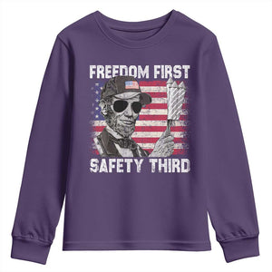 Lincoln 4th Of July Youth Sweatshirt Abe Freedom First Safety Third American Flag TS10 Purple Print Your Wear