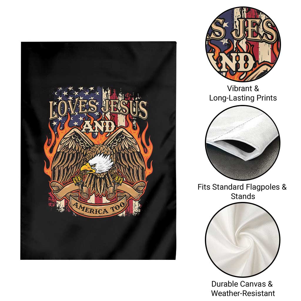 Loves Jesus and America Too Garden Flag Christian Eagle 4th of July TS02 Print Your Wear