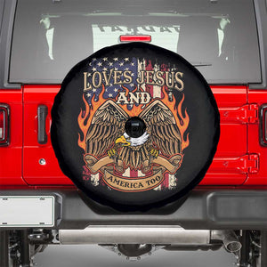 Loves Jesus and America Too Spare Tire Cover Christian Eagle 4th of July TS02 Black Print Your Wear