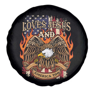 Loves Jesus and America Too Spare Tire Cover Christian Eagle 4th of July TS02 Print Your Wear