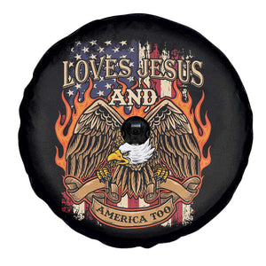 Loves Jesus and America Too Spare Tire Cover Christian Eagle 4th of July TS02 Print Your Wear