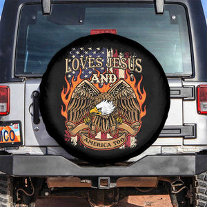 Loves Jesus and America Too Spare Tire Cover Christian Eagle 4th of July TS02 No hole Black Print Your Wear