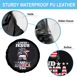 Loves Jesus and America Too Spare Tire Cover Christian Messy Bun 4th of July TS02 Print Your Wear