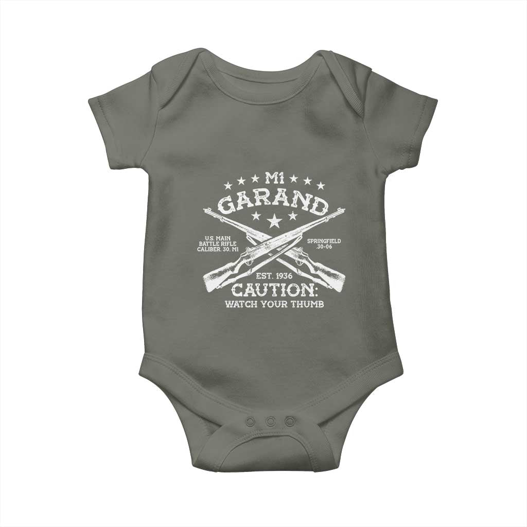 M1 Garand Rifle Gun WWII Watch Your Thumb EST 1936 Baby Onesie TS11 Military Green Print Your Wear