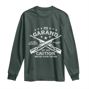 M1 Garand Rifle Gun WWII Watch Your Thumb EST 1936 Long Sleeve Shirt TS11 Dark Forest Green Print Your Wear