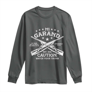 M1 Garand Rifle Gun WWII Watch Your Thumb EST 1936 Long Sleeve Shirt TS11 Dark Heather Print Your Wear