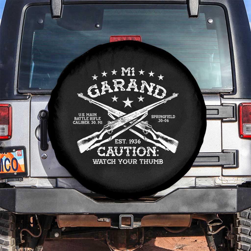 M1 Garand Rifle Gun WWII Watch Your Thumb EST 1936 Spare Tire Cover TS11 No hole Black Print Your Wear