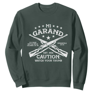 M1 Garand Rifle Gun WWII Watch Your Thumb EST 1936 Sweatshirt TS11 Dark Forest Green Print Your Wear