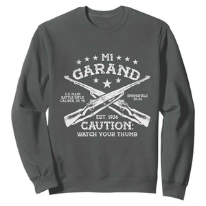 M1 Garand Rifle Gun WWII Watch Your Thumb EST 1936 Sweatshirt TS11 Dark Heather Print Your Wear