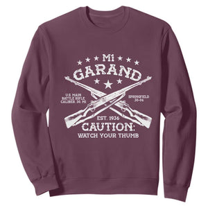 M1 Garand Rifle Gun WWII Watch Your Thumb EST 1936 Sweatshirt TS11 Maroon Print Your Wear