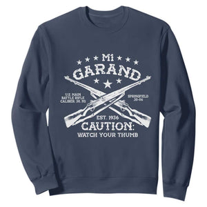 M1 Garand Rifle Gun WWII Watch Your Thumb EST 1936 Sweatshirt TS11 Navy Print Your Wear