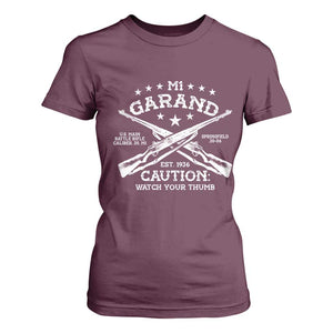M1 Garand Rifle Gun WWII Watch Your Thumb EST 1936 T Shirt For Women TS11 Maroon Print Your Wear