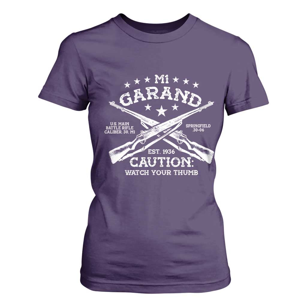 M1 Garand Rifle Gun WWII Watch Your Thumb EST 1936 T Shirt For Women TS11 Purple Print Your Wear