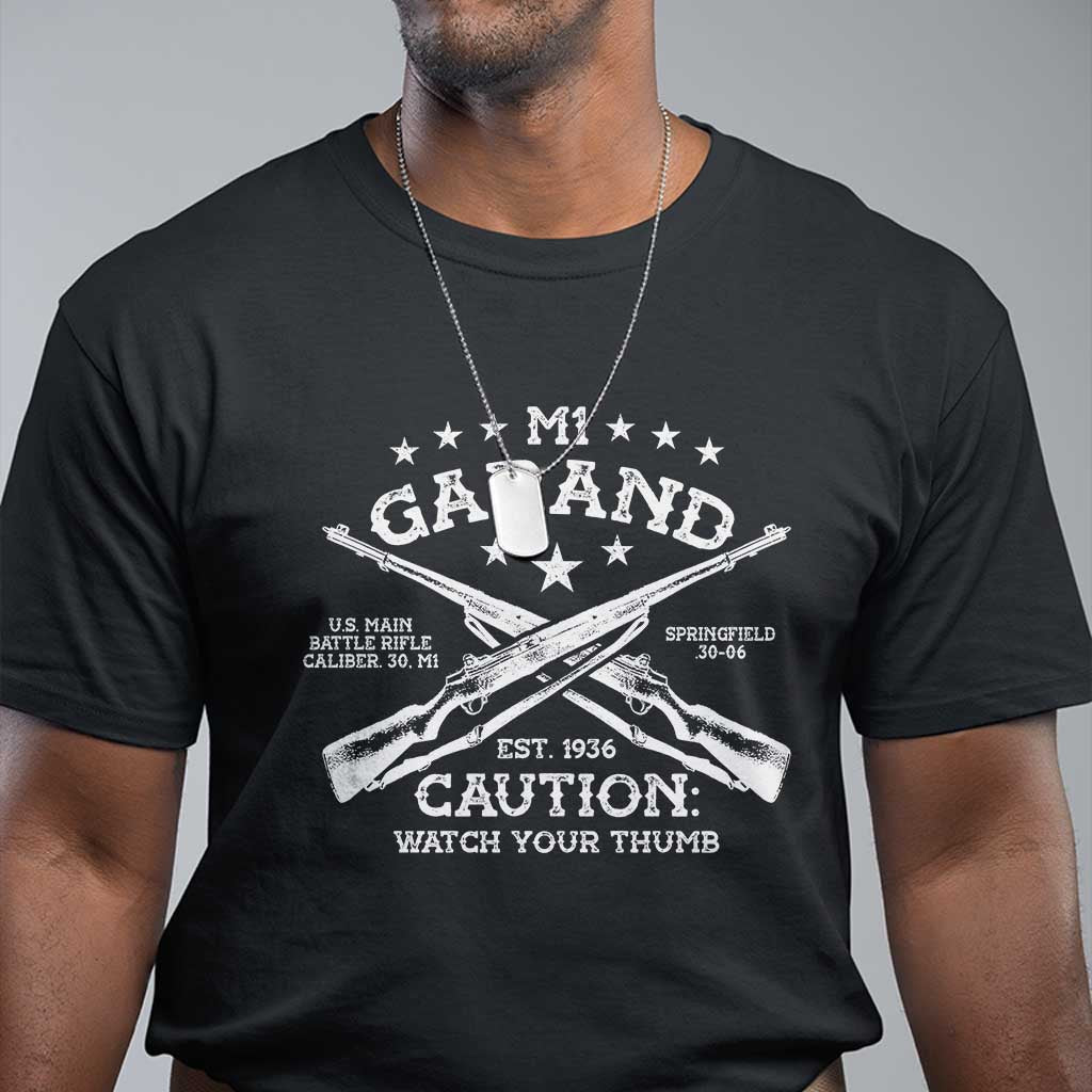 M1 Garand Rifle Gun WWII Watch Your Thumb EST 1936 T Shirt TS11 Black Print Your Wear