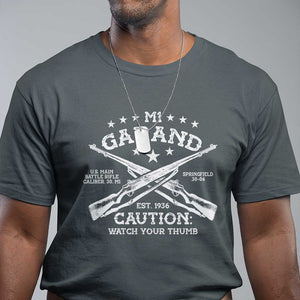 M1 Garand Rifle Gun WWII Watch Your Thumb EST 1936 T Shirt TS11 Dark Heather Print Your Wear