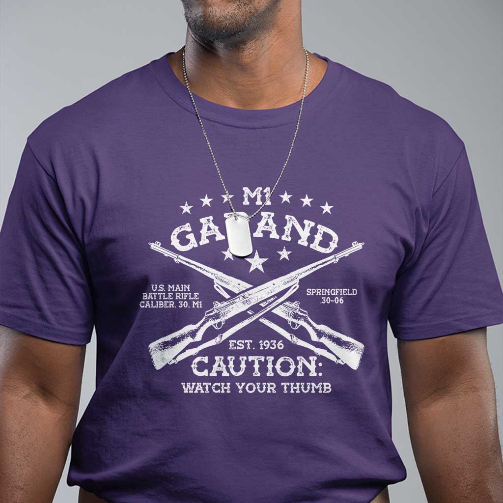M1 Garand Rifle Gun WWII Watch Your Thumb EST 1936 T Shirt TS11 Purple Print Your Wear
